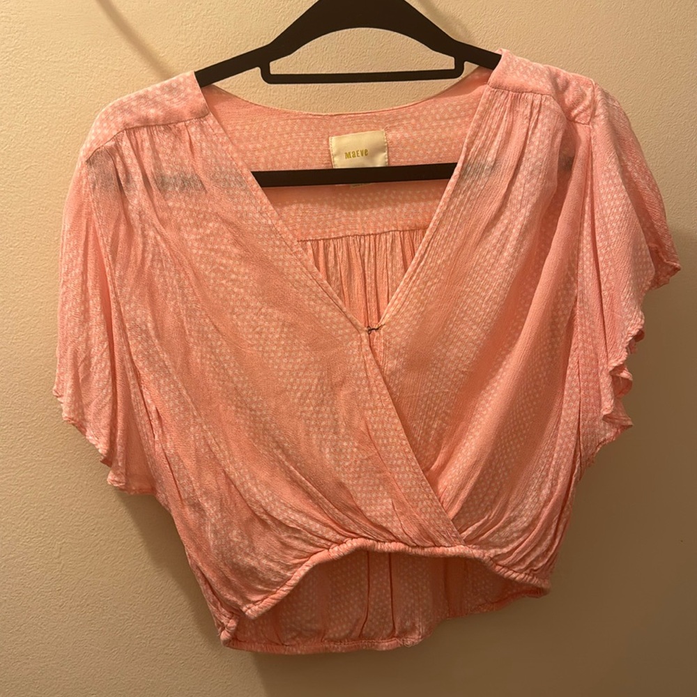 Maeve Pink and White Patterned crop blouse